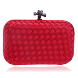Llyge Solid Color Woven Dinner Bag Metal Chain Ladies Fashion Woven Banquet Clutch Dress Evening Bag
