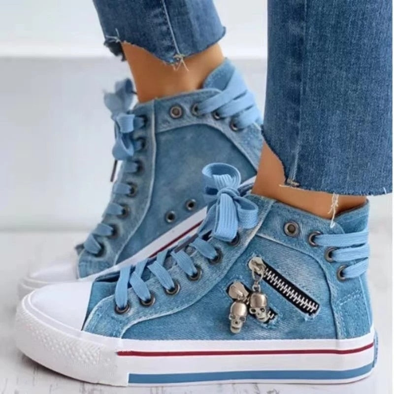 Llyge 2023 New Women's Large Size Flat Bottom Lace-Up Sneakers Casual Shoes Spring And Autumn Breathable High-Top Women's Shoes