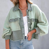 Woman Casual Green Knit Patchwork Jacket 2023 Spring Female Loose Short Jacket Girls Oversized High Street Outwear