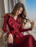 Llyge Midi Crochet Sweater Dress Woman Red Autumn Winter 2023 Long Sleeve Knit Dresses Ladies Knitted Purple Party Gala  Loose New