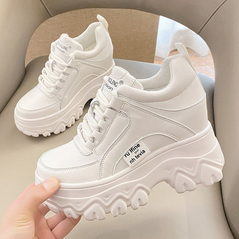 Llyge 2023 Women Winter Platform Sneakers Warm Fur Plush Insole Ankle Boots Women Spring Chunky Shoes Lace-up Tennis Shoes Woman Mujer 9CM