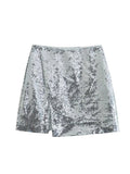 Woman Shiny Silvery Irregular Sequined Skirt 2023 Female Elegant High Waisted Slim Mini Skirts Ladies Chic Asymmetrical Skirts