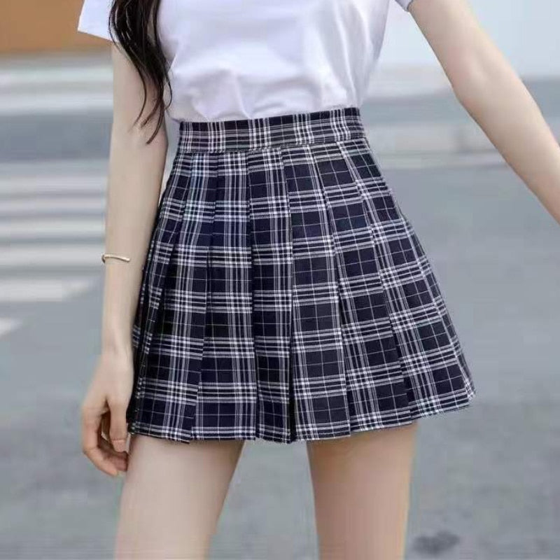 Llyge Pink Women Pleated Skirts High Waist Fashion Plaid JK Mini Skirt Student Summer Zipper Up Korean Dancing Girls Faldas 2022