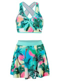 LLYGE 2023 New Blue Print Skirt Swimsuit Women Bikini High Waist Swimwear Cross Bow  Beachwear Bathing Suit Biquini