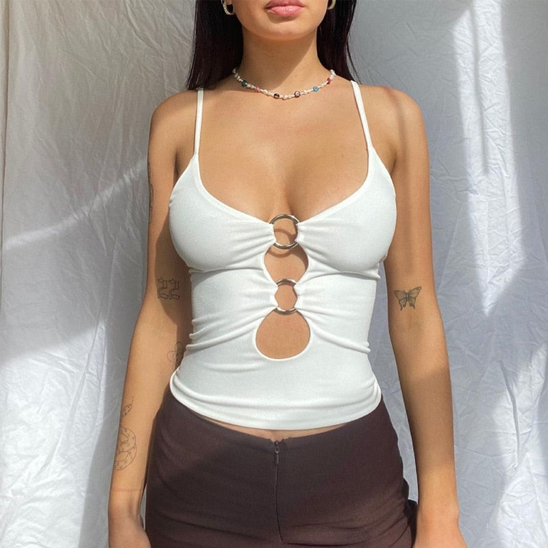 Llyge Solid Casual Sleeveless Camis Top Women Backless Hollow Out  Crop Tops Tees Fashion Fitness Camisole 2023 Summer Clothing