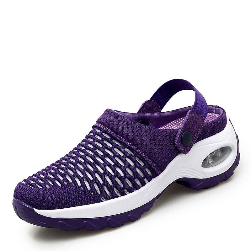 Llyge Summer Ladies Leisure  Comfortable Beach Shoes Outdoor Fashionable Breathable Mesh Flat Air Cushion Shoes Sports Walking Shoes