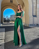 LLYGE Evening Party Mermaid Dress Women Voile Sleeve Long Gowns 2023 Luxury Square Collar Side Split Elegant Robe Green Maxi Dress