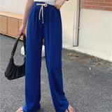 Llyge 6 Colors Summer Thin Straight Pants Hot Women Fashion 2022 Wide Leg Trousers All Match High Waist Work Wear Loose
