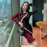Llyge Korean Elegant Womens Libertin Sweater One-Piece Dress For Party Fashion  Night Club Evening Knit Dresses Woman Bodycon Wrap