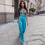 Llyge 2023 Graduation party  Women's Suit Solid Color Two Piece Set 2022 Spring Summer New Sleeveless Halter Top High Waist Pants Sexy Outfits Matching Set
