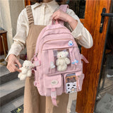 LLYGE Cute Women Backpack Waterproof Large Capacity Nylon College Schoolbag Female Laptop Lady Girl Travel Kawaii Black Book Bags
