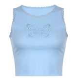 Llyge Women Y2k Printed Crop Top Knitted Diamonds Kawaii Grunge Tank Tops Fairycore Sleeveless Sweats Cute Mini Vest Women Retro