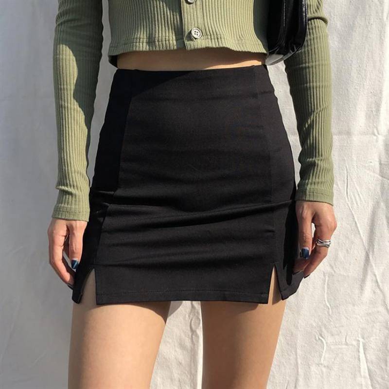 Llyge Skirts Women Black Split Office Ladies High Waist Elegant Slim Mini Skirt Student Trendy Simple High Waist Elastic Skirt 4Xl