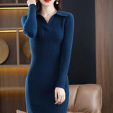 Llyge Long Sleeve Blue Maxi Dresses For Women Autumn Winter 2023 Bodycon Party Gala One-Piece Crochet Midi Women's Sweater Dress Knit