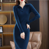 Llyge Long Sleeve Blue Maxi Dresses For Women Autumn Winter 2023 Bodycon Party Gala One-Piece Crochet Midi Women's Sweater Dress Knit