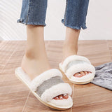 Llyge 2023 Winter Women House Slippers Faux Fur Warm Flat Shoes Female Slip on Home Furry Ladies Slides Plus Size Wholesale