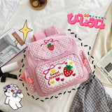 Llyge Japanese Schlool Bags Backpack Kids Cute Soft Girl Sweet Lovely Embroidered Fruit Strawberry Lace Girl Student Schoolbag Girl