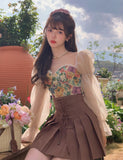 Llyge 2 Piece Dress Set Women Casual Vintage Corset Blouse + Slim Short Skirts Fashion Suits Korean Clothing 2023 Summer Y2k Crop Tops