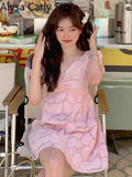 Llyge  Graduation Party Sweet Elegant Fairy Dress Women Summer 2022 Casual Kawaii Party Mini Dress Female Lace Puff Sleeve Evening Korean Fashion Dress