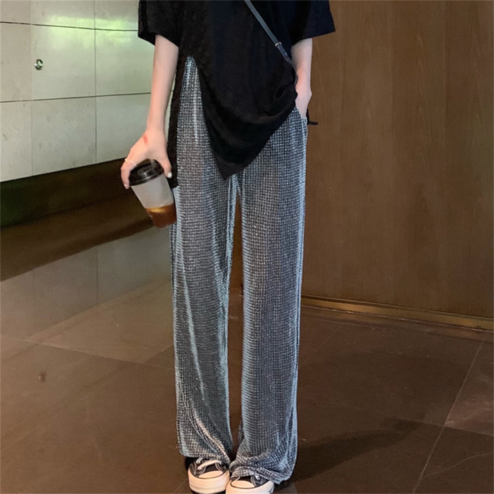 Llyge Summer Grey Straight Pants Women 2022 Chic Hot New High Waist Office Lady Work Wear Loose Fashion Casual All Match