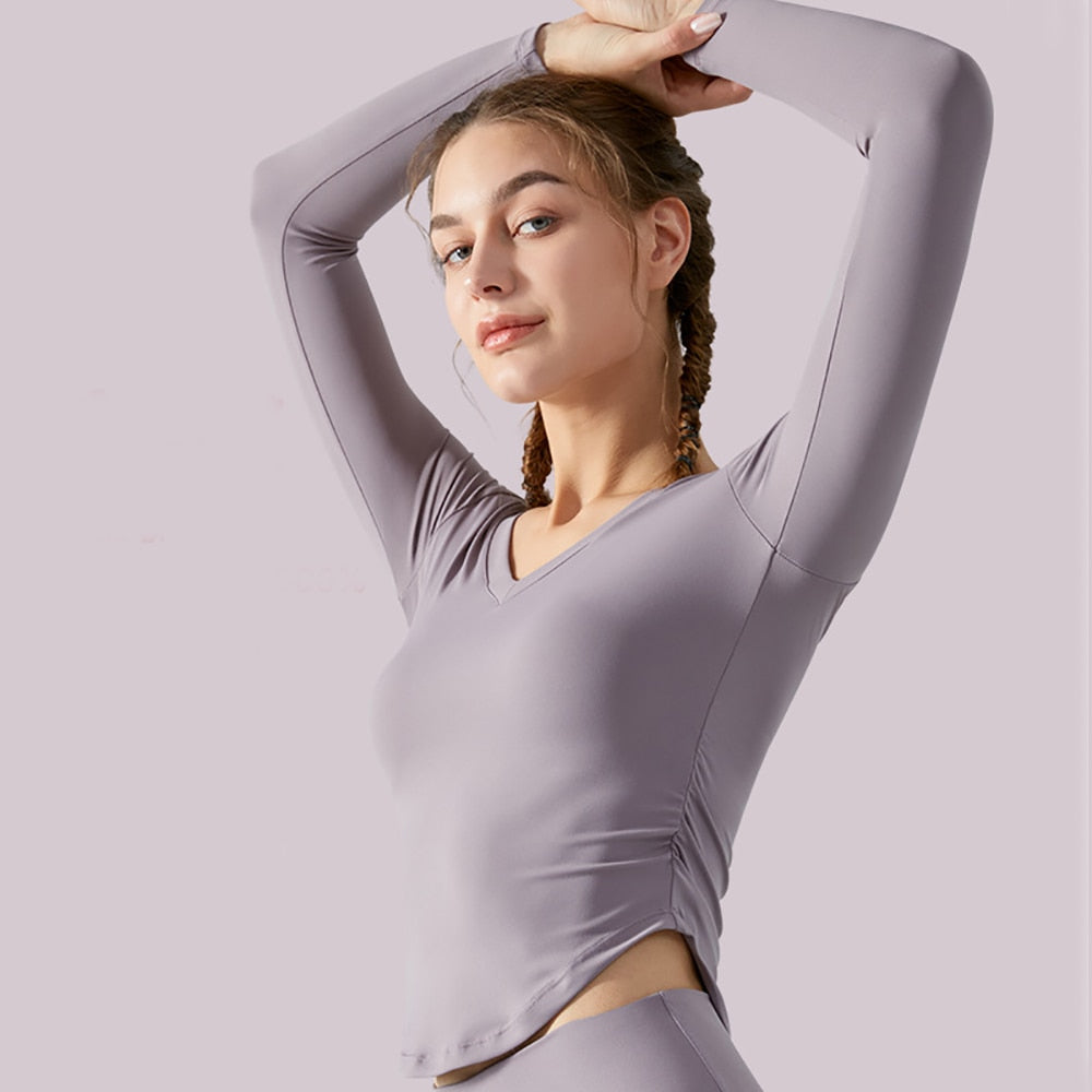 Yoga Tops Women Sport T-Shirt Fitness Crop Top Pilates Clothes Gym Active Wear Women Workout Long Sleeve Yoga Shirts