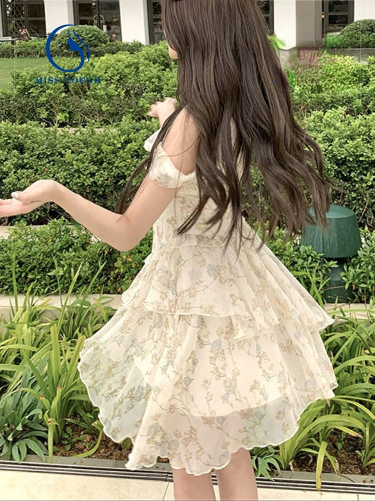 Llyge French Sweet Fairy Elegant Slim Dress Korean Fashion Casual Vintage Mini Dress Beach Even Part Summer Boho Dress For Women 2022