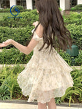 Llyge French Sweet Fairy Elegant Slim Dress Korean Fashion Casual Vintage Mini Dress Beach Even Part Summer Boho Dress For Women 2023