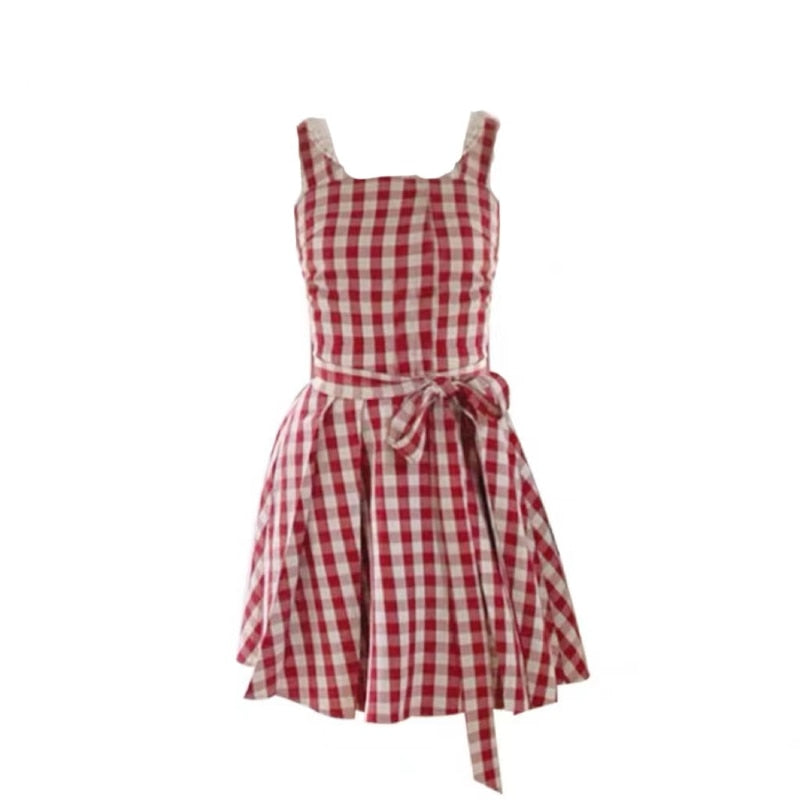 Llyge French Sweet Plaid Dress Fashion Chic And Elegant Strap Mini Dress Birthday Even Party Korean Style Dress For Women Summer 2022