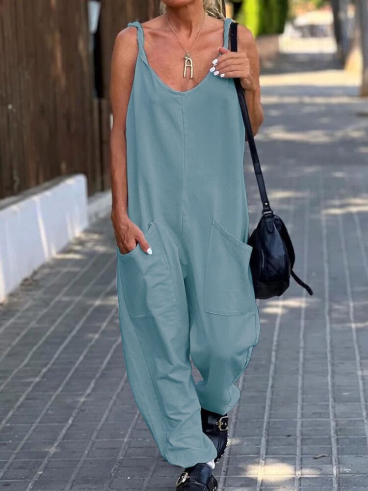 Back to school Summer New Jumpsuits Solid Color Pocket One Pieces Casual Jumpsuit Women Fashion Women Clothing Elegant Women's Sets Streetwear