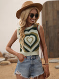 Llyge 2022 Graduation party  Women Y2K Knitted Sweaters Vest Casual Crewneck Heart Wave Graphic Color Block Cropped Tank Tops Girls Mini High Stretchy