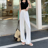 Llyge 2022 Summer Straight Hot Trousers Women Casual Solid High Waist Drawstring Office Lady Streetwear Hot Loose Slim-Fit