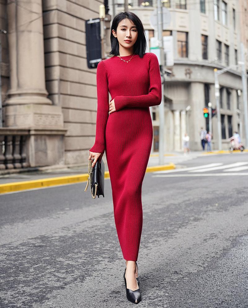 Llyge Autumn Evening Knit Dresses For Women Maxi Winter Women's Sweater Knitted One-Piece Dress  2023 Long Sleeve Chic And Elegant