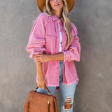Girls Sweet Pink Loose Shirt Jacket Woman Casual Soft Button Denim Shirts Ladies Chic Solid Pocket Jackets