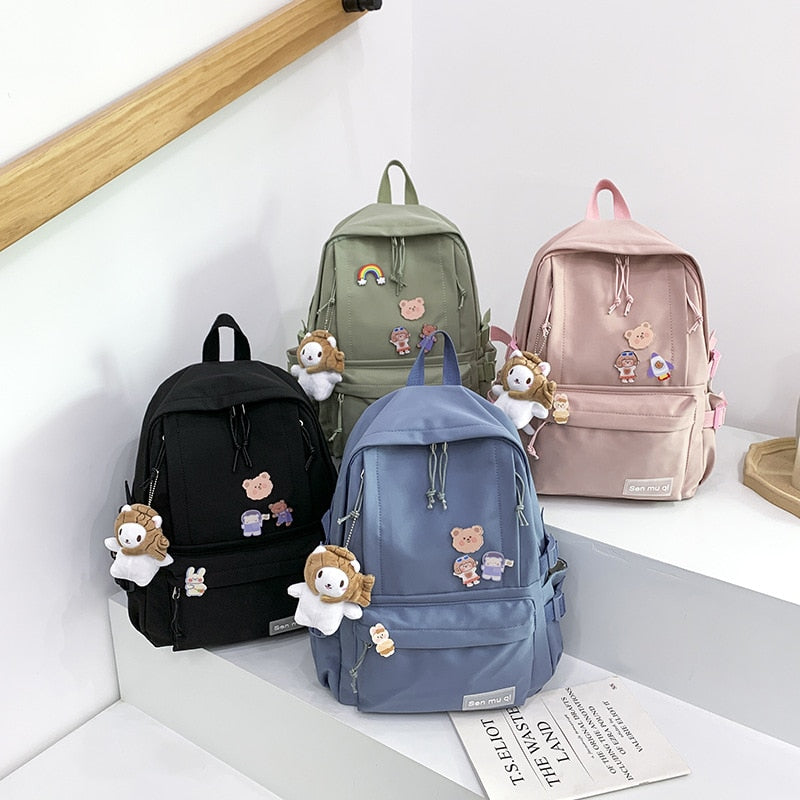 Llyge Student Backpack Korean Casual Girl Junior High School School Bag Large Capacity Japanese Cute Girl Solid Color Cute Backpack