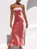 LLYGE 2023 Satin Basic Strapless Club  Maxi Dress Backless Slim Hollow Out Women Party Dresses Summer Elegant Vestidos