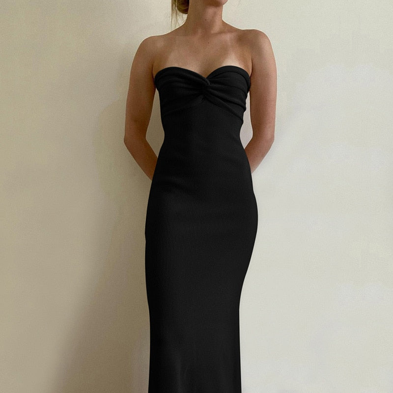 LLYGE Elegant Strapless Maxi Dress for Women  Sleeveless Backless  Club Party Clothing Summer Long Dress