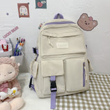 Llyge Canvas Backpack Korean Large-Capacity Multilayer Junior High School Student Schoolbag Light Simple Travel Bag Canvas Bookbag