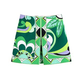 Woman Casual Green Soft Button Shirt Suit Summer Elegant Female High Waisted Skirt Suits Ladies Vintage 3 Pcs Print Sets