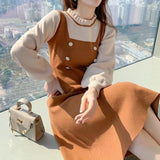 Llyge Crochet Sweater Dress Woman Vintage Loose Autumn Winter 2023 Knitted Casual Midi Long Sleeve Dresses Ladies Yellow Korean Style