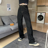 Llyge Vintage High Waist Women Black Jeans Korean Fashion Streetwear Wide Leg Jean Female Denim Trouser Straight Baggy Mom Denim 2023
