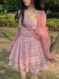 Llyge Sweet Short Party Dress Women Chic Floral Print Sleeveless Slim  Korean Fashion Mini Dress Kawaill Club Summer Dress 2023