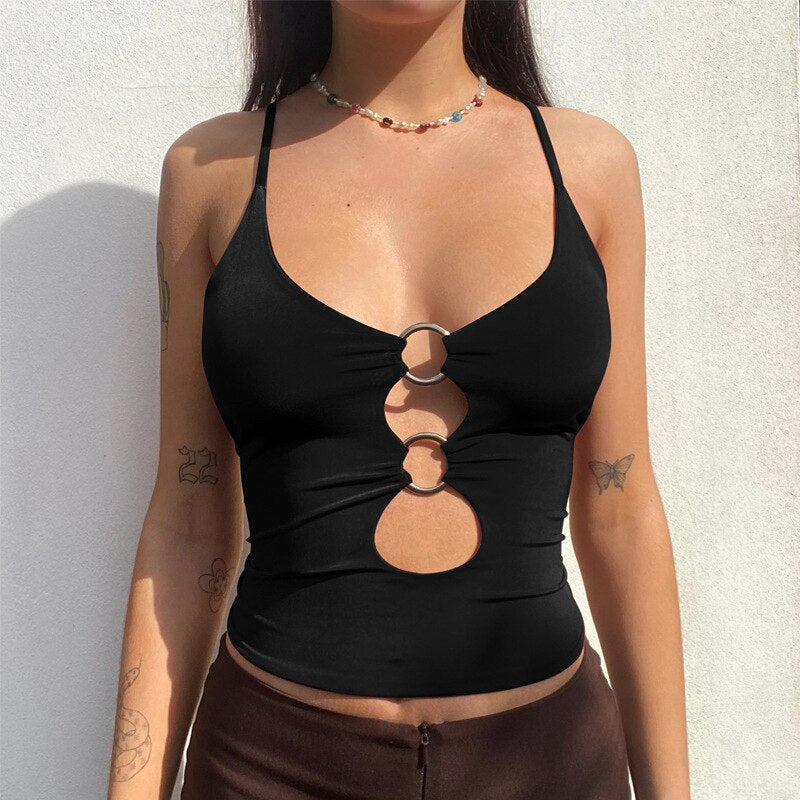 Llyge Solid Casual Sleeveless Camis Top Women Backless Hollow Out  Crop Tops Tees Fashion Fitness Camisole 2023 Summer Clothing