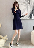 Llyge Women's Knitted Sweater Dress Mini Short Blue  Korean Fashion Birthday Female Knit Dresses For Fall And Winter Loose Vintage