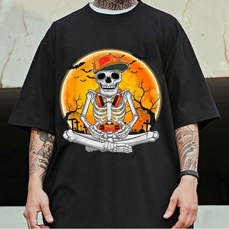 LLYGE Halloween Skeleton Graphic Ladies Tees Casual Crewneck T Shirt Breathable Street Tops Fashion Hip Hop Gothic Female T-Shirts