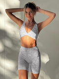 Llyge  Graduation party  Women's Tracksuit Solid Two Piece Set Spring Summer New Fashion  Crop Tops Butt Lift Shorts Casual Sportswear Women Outfits