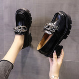 Fashion British Style Women's Shoes Platform Female Footwear Casual  Round Toe Preppy Chain Small Leather Shoes Women Loafers