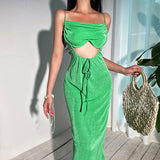 LLYGE 2023 New Hollow Out Club Maxi Dress Women  Sleeveless Backless Party Cut Out Bandage Elegant Dresses Cloth