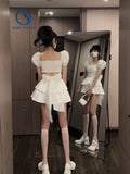 Llyge White Short Party Dress  Korea Fashion Casual Elegant Mini Dress Ruffle Kawaii Lolita Even Party Y2k Dress Summer 2023 Women