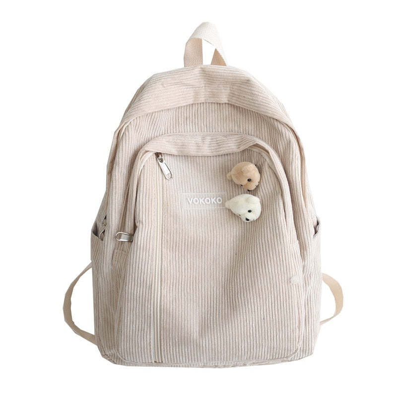Llyge Stripe Cute Corduroy Woman Backpack Schoolbag For Teenage Girls Boys Luxury Harajuku Female Fashion Bag Student Lady Book Pack