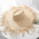 LLYGE 100% Natural Raffia Straw Sun Hat Women Summer Large Jazz Straw Hat Wide Brim Floppy Beach Hat Hand Weave Fashion Panama Cap